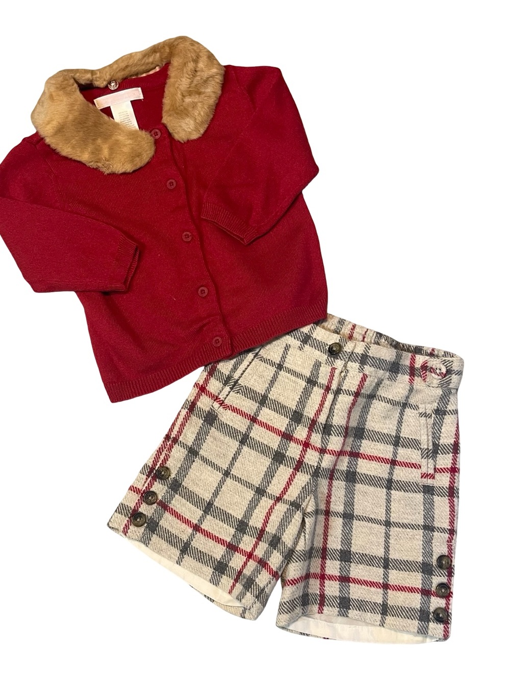 Janie and Jack London Town Cardigan with Faux Fur Collar & Wool 
Pants 6-12 m